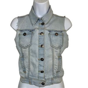 CHIQLE Jewel Button Cropped Denim Vest Sz S